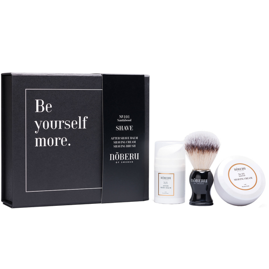 Noberu Giftbox Shave Sandalwood Shaving Cream, After Shave Balm And Synthetic Shaving Brush