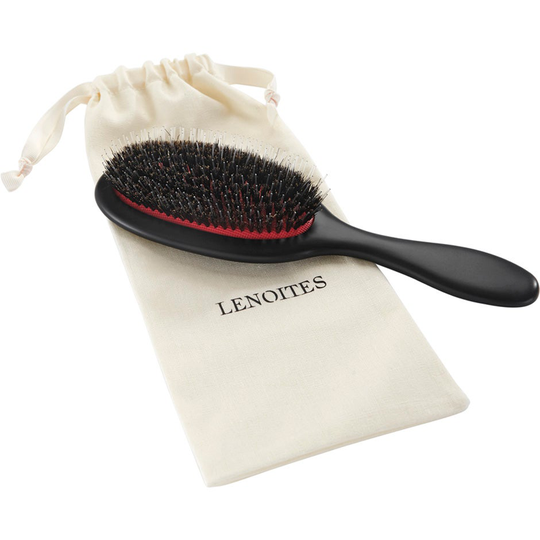 Hair Brush Wild Boar with pouch and cleaner tool, Lenoites Paddelborste