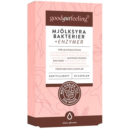 Good Gut Feeling Mjölksyrabakterier + Enzymer, Elexir Pharma Kosttillskott