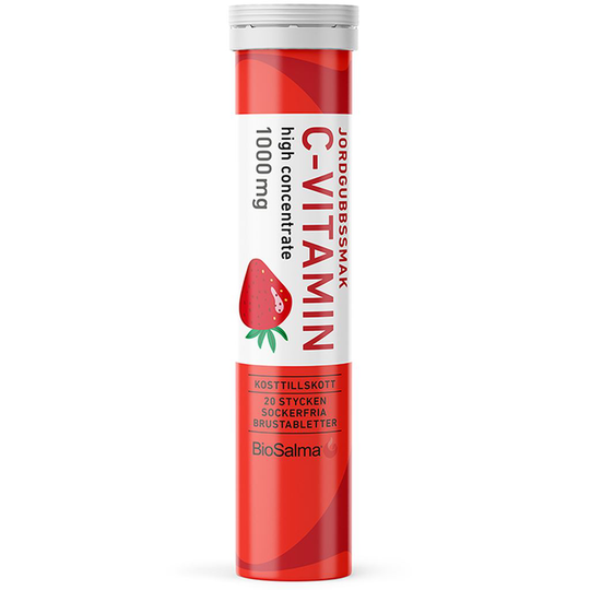 BioSalma C-vitamin 1000 mg Jordgubbssmak 20 brustabletter