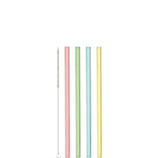 Färgade Sugrör Glas 20cm 4-pack Inkl Borste