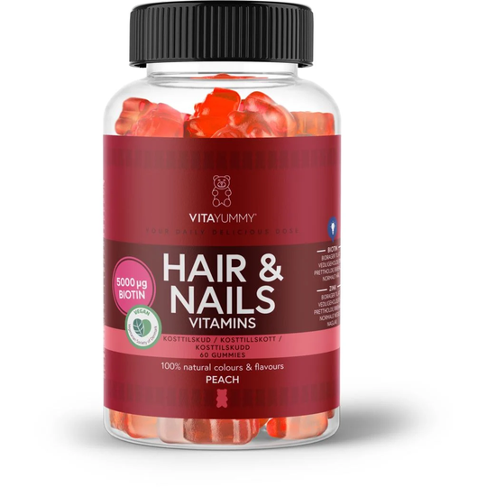 VitaYummy Hair & Nails Vitamins Peach Vingummibjörnar 60 tuggtabletter